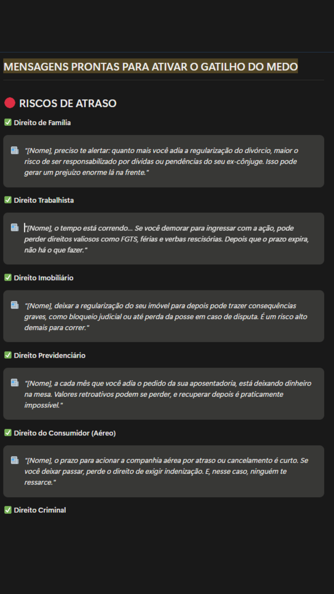 Mensagens prontas para ativar o gatilho do medo